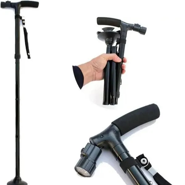 Ergonomic Adjustable Non-Slip Folding Cane with Light