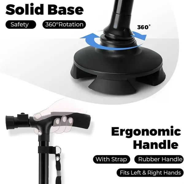 Ergonomic Adjustable Non-Slip Folding Cane with Light