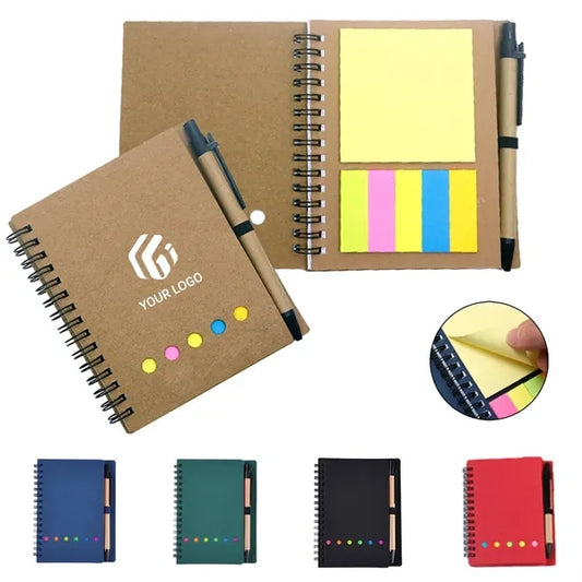 Pocket kraft paper cover sticky note spiral notebook notepad