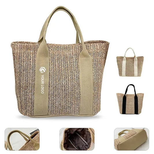 Women beach vacation large top handle straw handbag tote
