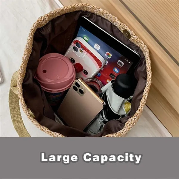 Women beach vacation large top handle straw handbag tote