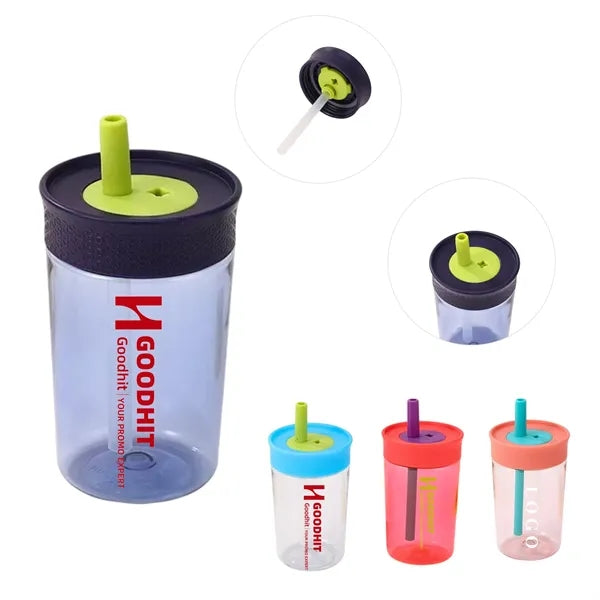 15oz Kids Plastic Water Bottle Cup w/ Straw Leakproof