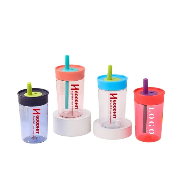 15oz Kids Plastic Water Bottle Cup w/ Straw Leakproof