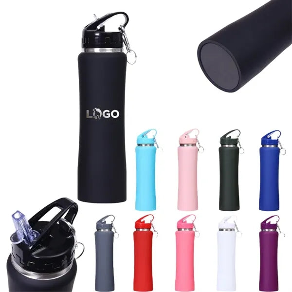 Stainless Steel Straw Water Bottle with Carabiner Clip