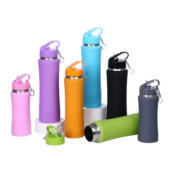 Stainless Steel Straw Water Bottle with Carabiner Clip