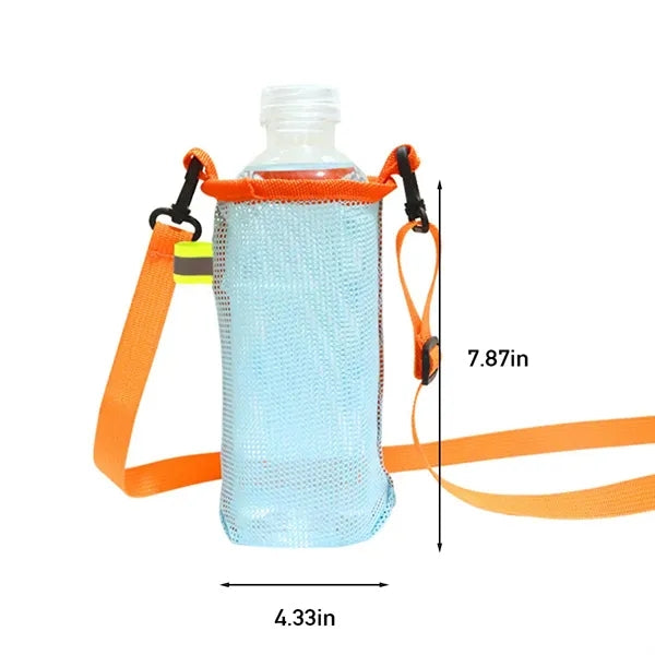 Outdoor beach mesh water bottle holder carrier with strap