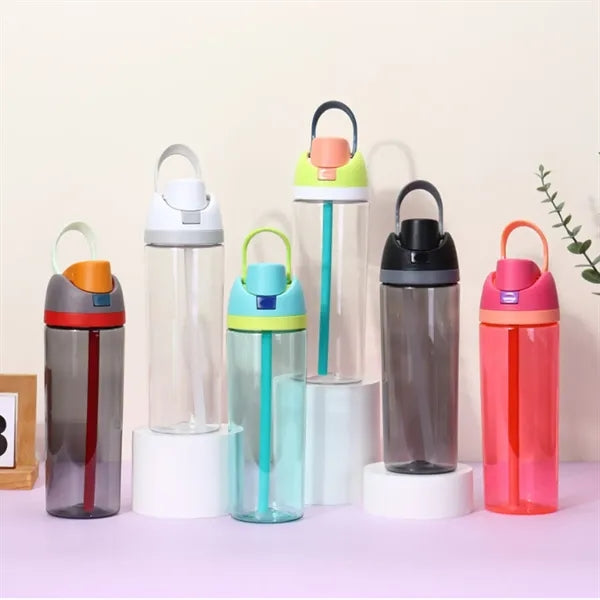25oz Plastic Water Bottle with Spout Lid and Straw
