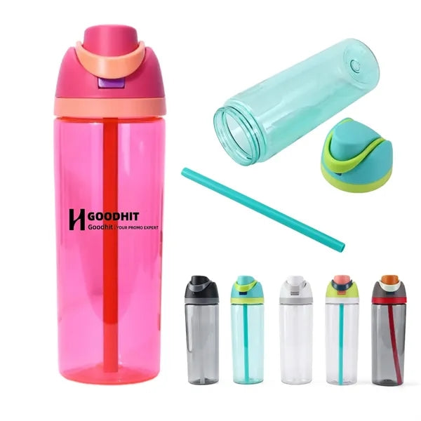25oz Plastic Water Bottle with Spout Lid and Straw