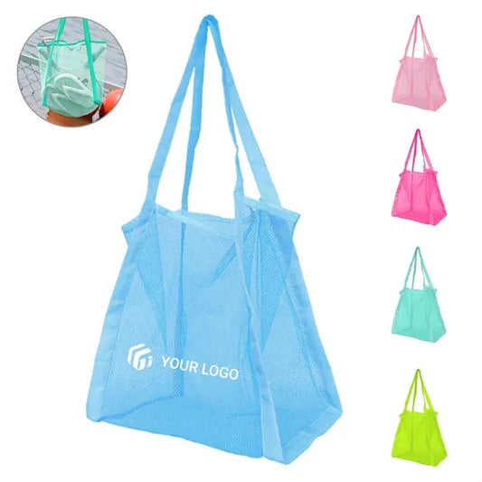 Large capacity solid color hand-held shopping mesh bag