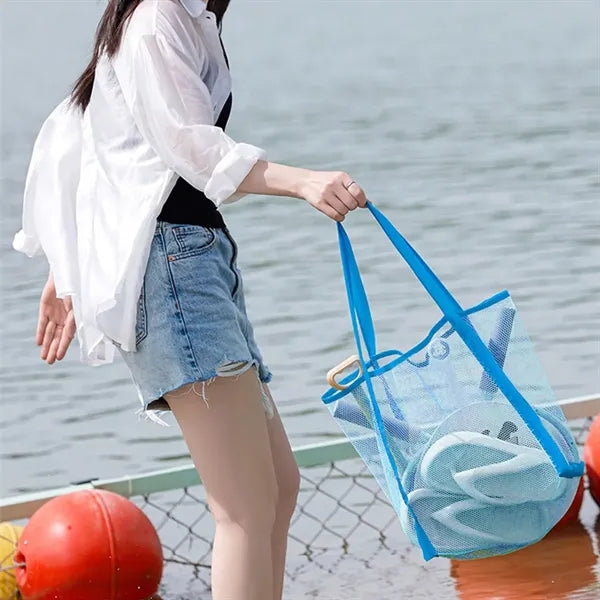 Large capacity solid color hand-held shopping mesh bag