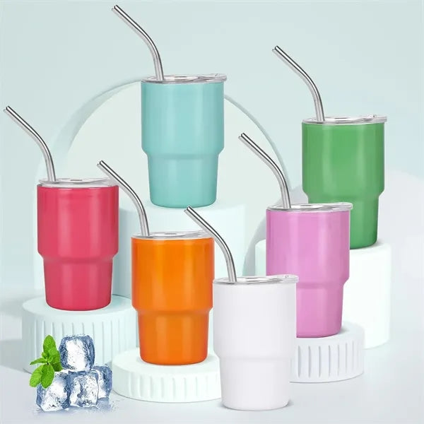3 oz portable stainless steel mini shot glass with straw