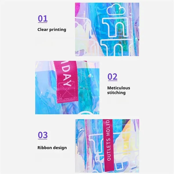 Large iridescent beach stadium travel handbag clear tote bag
