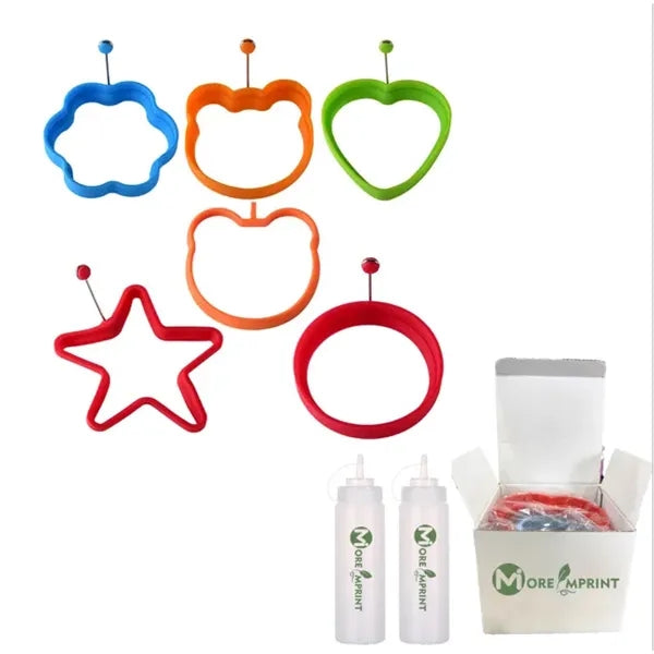 4pcs Silicone Egg Ring Pancake Mold and Squeeze Bottle Kit