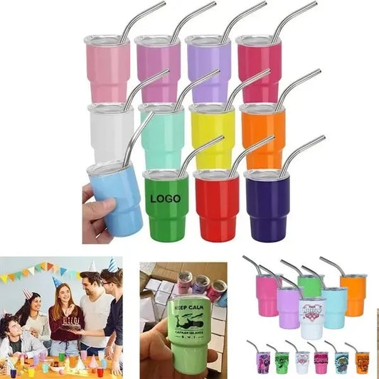 2 oz Mini Tumbler Stainless Wine cup With Straw