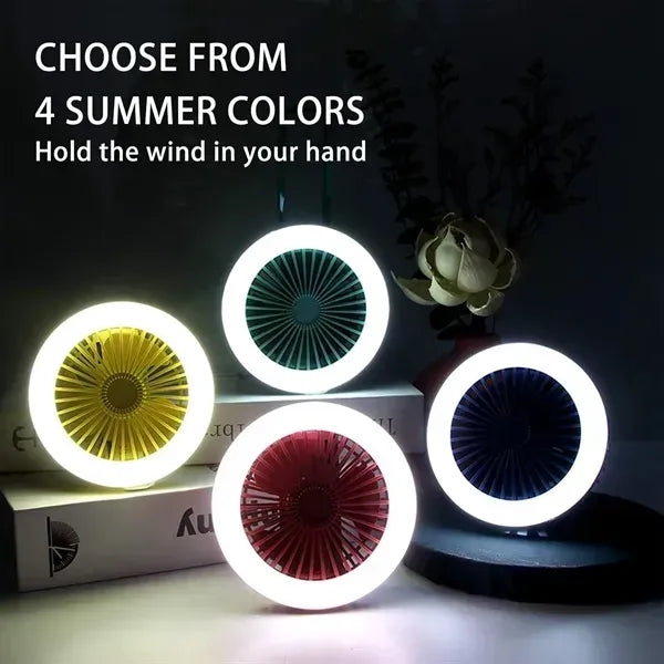 Hanging USB Portable Camping Fan Rechargeable With LED Lante
