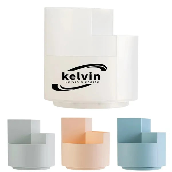 Rotating Pen Holder 3 Compartments Desk Storage Box