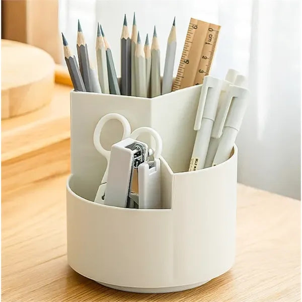 Rotating Pen Holder 3 Compartments Desk Storage Box