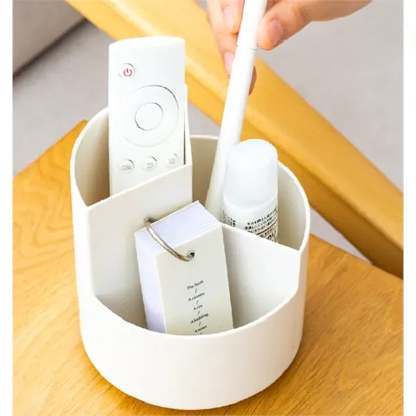 Rotating Pen Holder 3 Compartments Desk Storage Box
