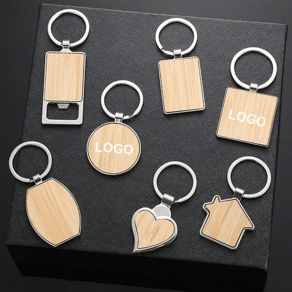 2-in-1 Bamboo Bottle Opener Keychain 3 3/4" x 1 1/4 "