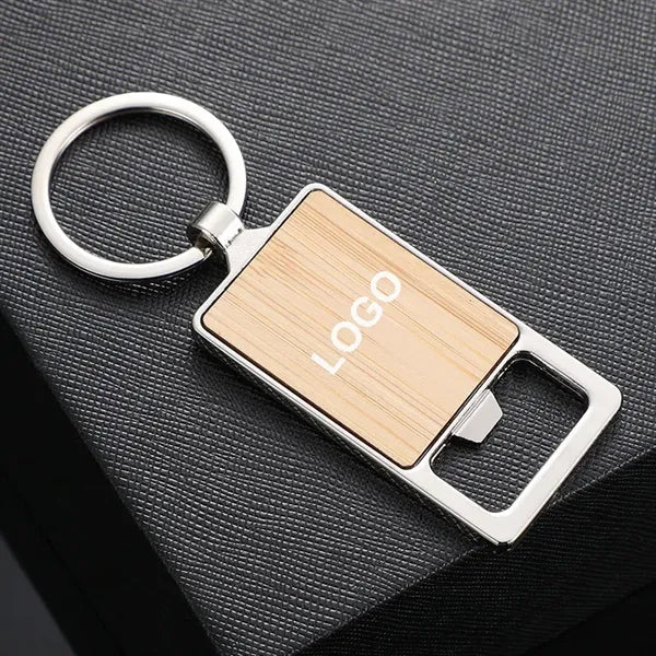 2-in-1 Bamboo Bottle Opener Keychain 3 3/4" x 1 1/4 "