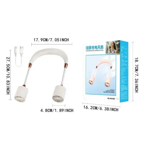 USB Rechargeable Long-Lasting Neck Fan with 3 Speeds
