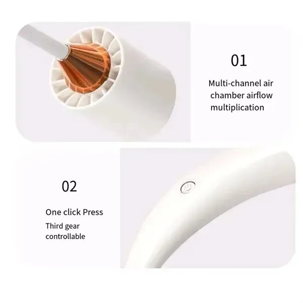 USB Rechargeable Long-Lasting Neck Fan with 3 Speeds