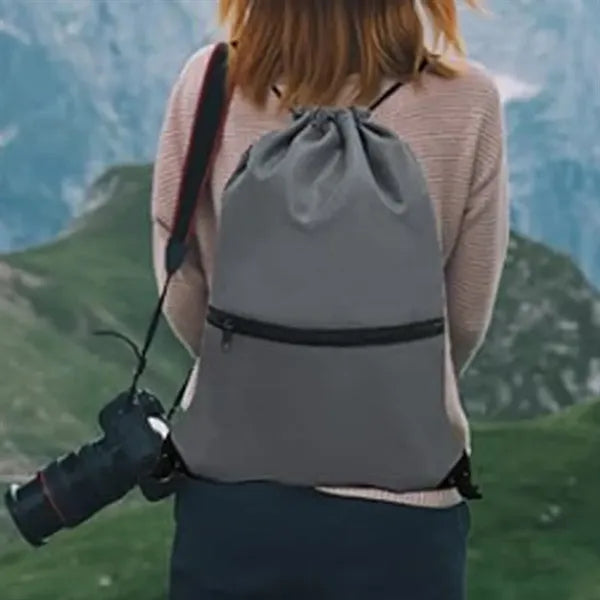 Drawstring Sports Backpack with Zipper Pocket