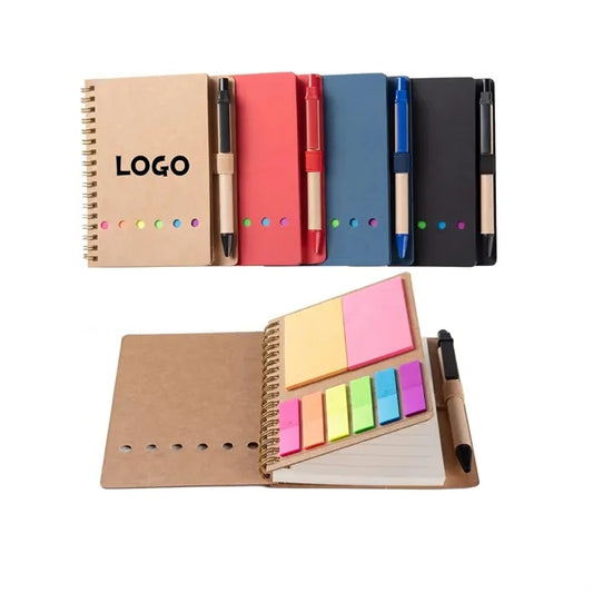 Kraft Spiral Notebook with Sticky Notes and Pen