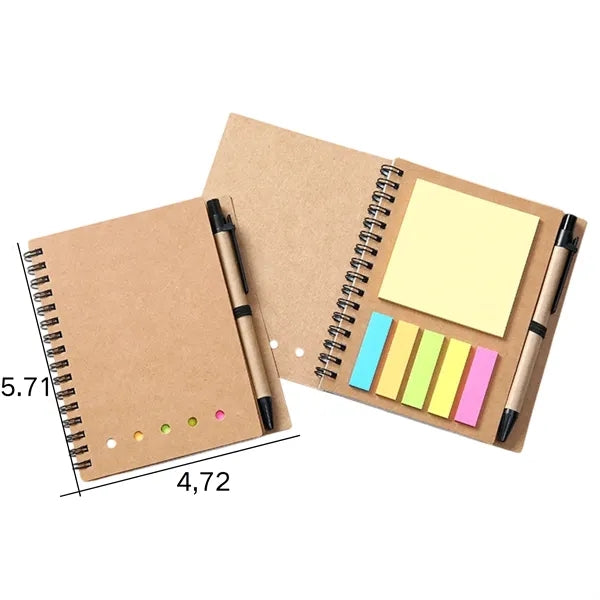 Kraft Spiral Notebook with Sticky Notes and Pen