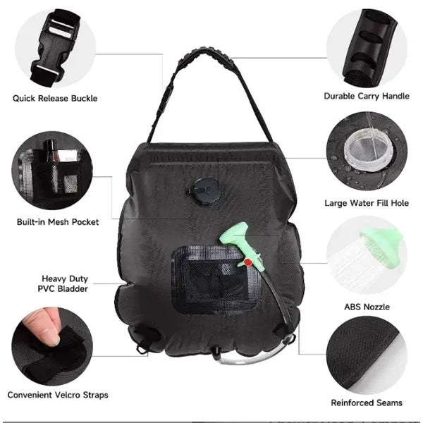2 IN 1 5 Gal/20L Portable Solar Water Tank/Shower Bag