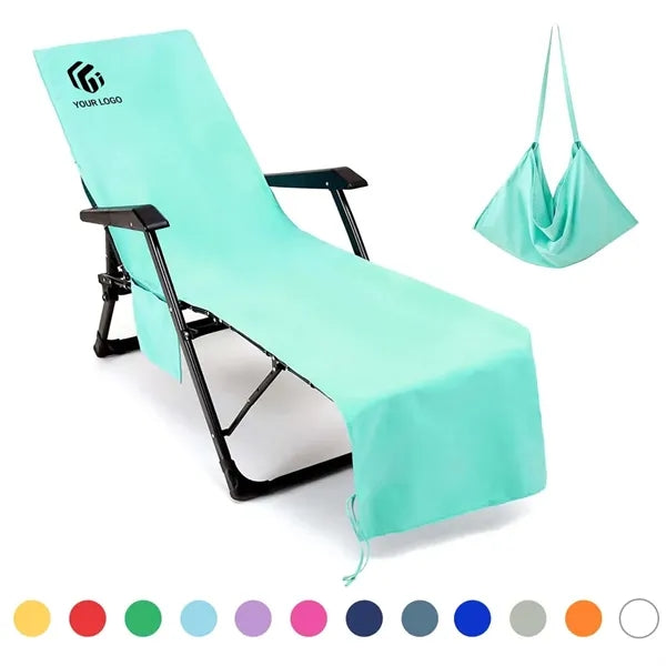 Beach chair towel chaise lounge cover with side pockets