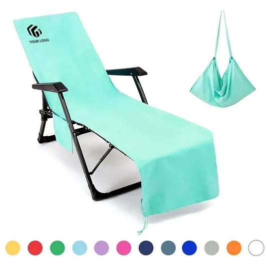 Beach chair towel chaise lounge cover with side pockets