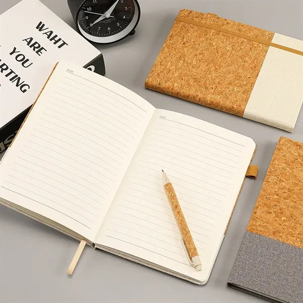Environmental friendly cork cover lined journal notebook