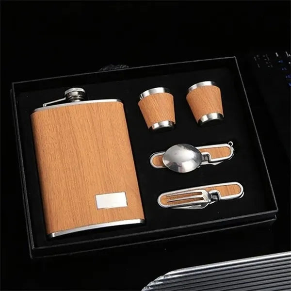 9oz Hip Flask with Tableware Box Drinkware Set