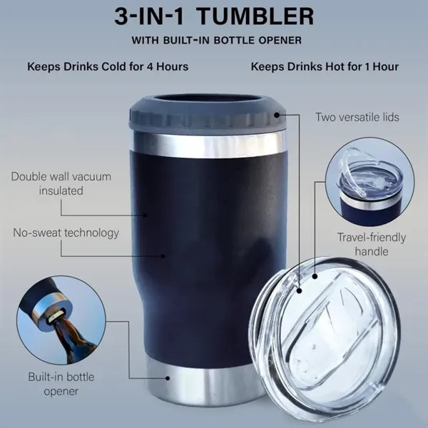 3-in-1 Cooler Tumbler for 12 Oz Bottles with Can Opener