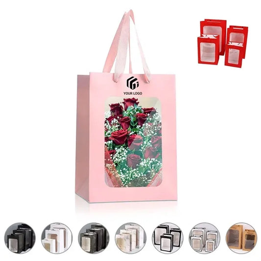 Shopping party favor paper gift bags with transparent window