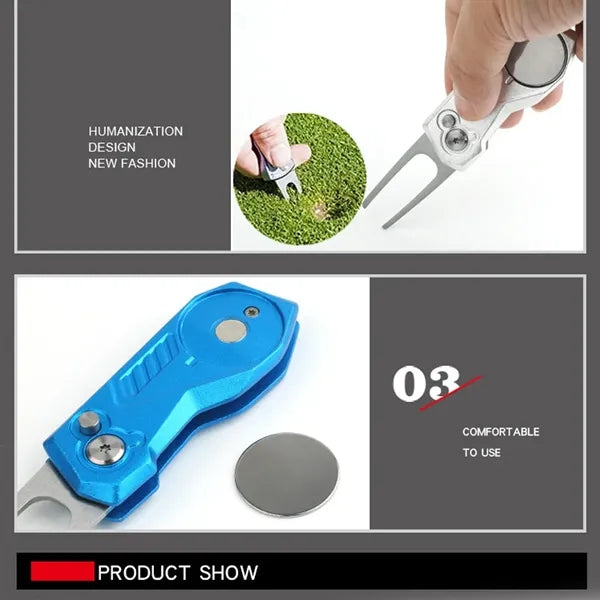 Foldable Golf Divot Tool with Golf Ball Marker