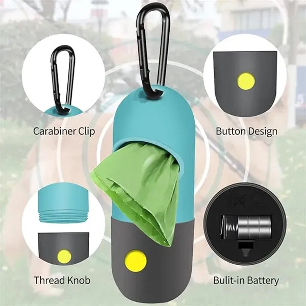 Dog Poop Bag Dispenser with Built-in Flashlight