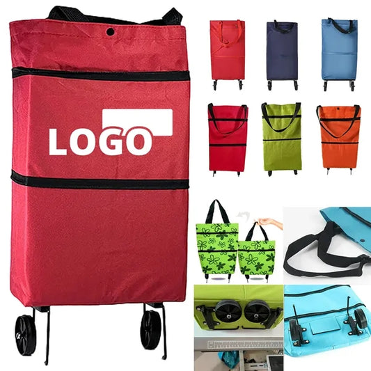 Collapsible Shopping Grocery Bag With Wheels Rolling