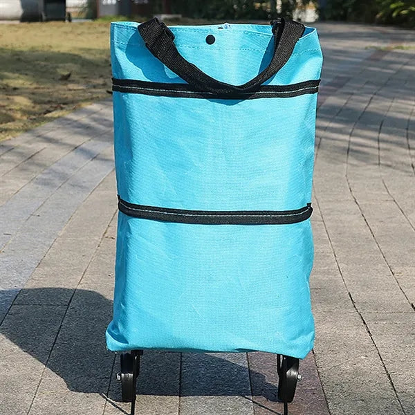 Collapsible Shopping Grocery Bag With Wheels Rolling