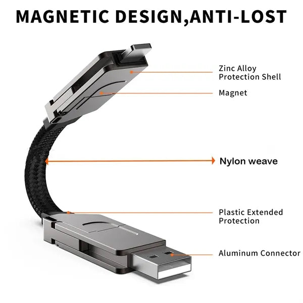 Zinc Alloy Portable Fast Charging Data Cable Keychain