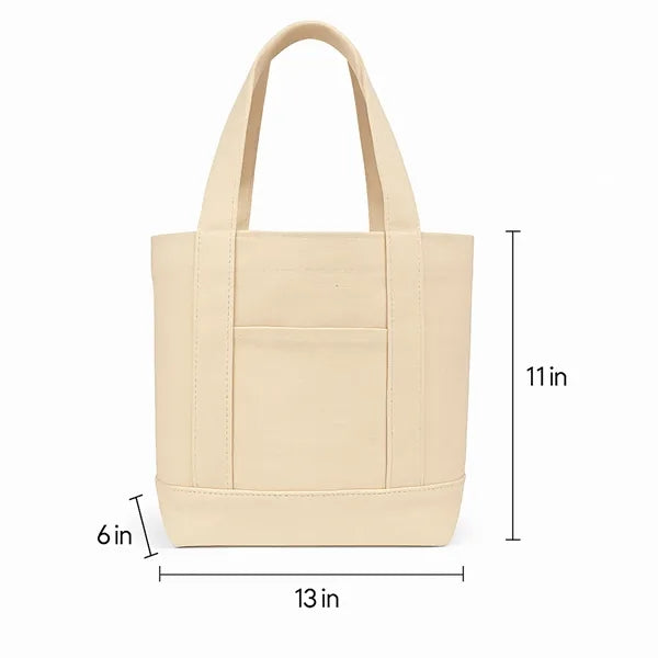 Natural Cotton Mini Tote Bag w/ Front Pocket
