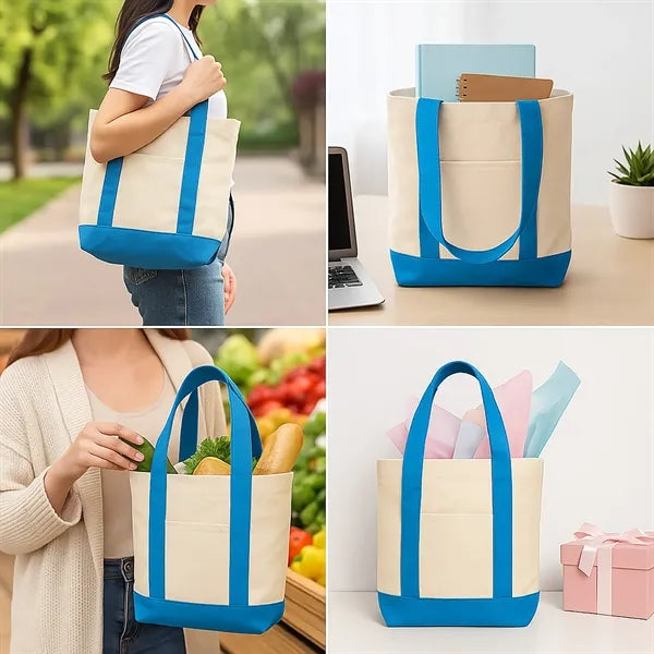 Natural Cotton Mini Tote Bag w/ Front Pocket