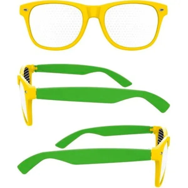 2-Tone Retro Pinhole Sunglasses W/ 1-Color Temple Imprint