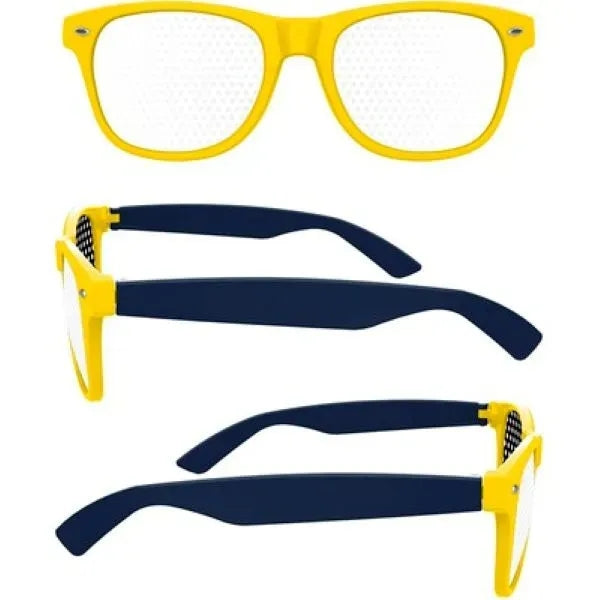 2-Tone Retro Pinhole Sunglasses W/ 1-Color Temple Imprint