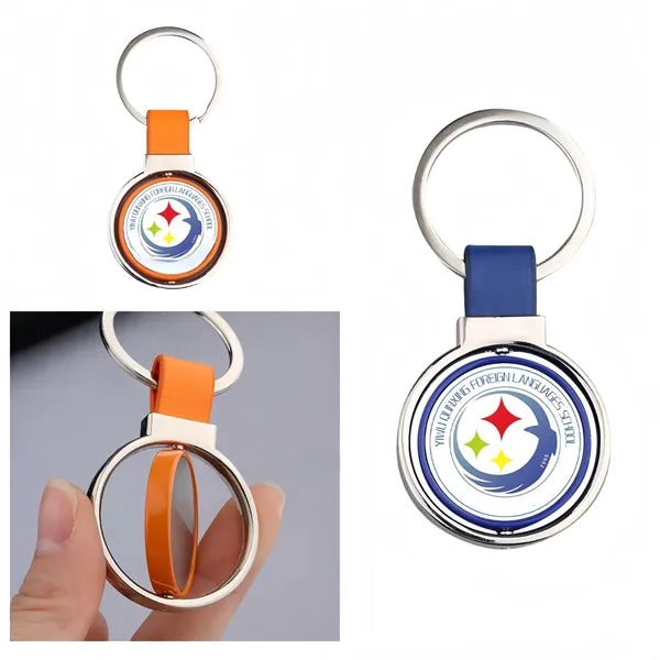 Rotating Metal Keychain with Leather Strap - Premium