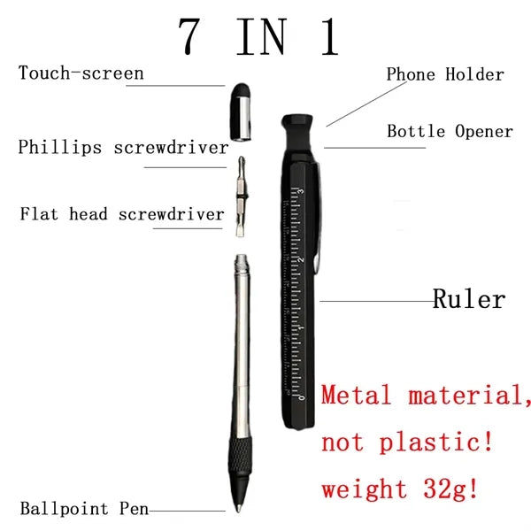 7 in 1 Tools Metal Ballpoint Pen With Screwdriver Ruler
