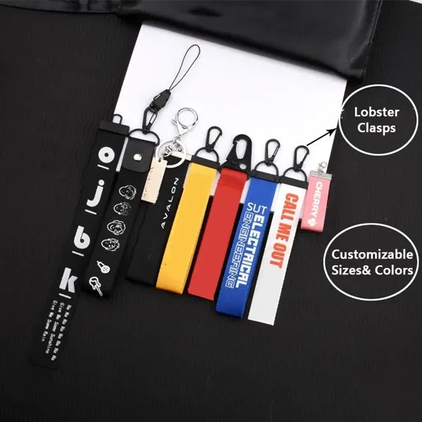 Solid Color Fabric Keychain Hand Wrist Lanyard