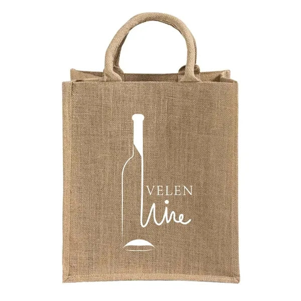 Vineyard 6-Bottle Jute Wine Tote Bag