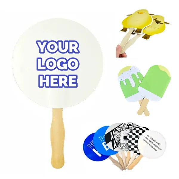 Customiable Shaped Paper Hand Fan with Wood Handle
